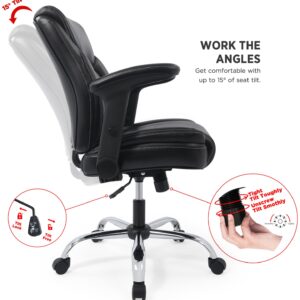 CHAIRMAN Multi-Purpose Premium Bonded Leather Padded Mid-Back Adjustable-Height/Tilt, Swivel Office Computer Desk Task Chair with Functional Arms, Black