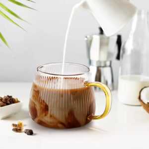 AVLA 6 Pack Glass Coffee Mugs, 16 OZ Unique Vertical Stripes Coffee Cup, Clear Large Tea Glasses with Handle, Vintage Transparent Glassware for Hot/Cold Beverages, Cappuccino, Latte, Espresso, Juice