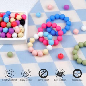 120PCS FIVEIZERO Silicone Beads, 15mm Silicone Beads White for Keychain Making Bulk Round Silicone Beadsfor Bracelet Necklace DIY Crafts Making (White)