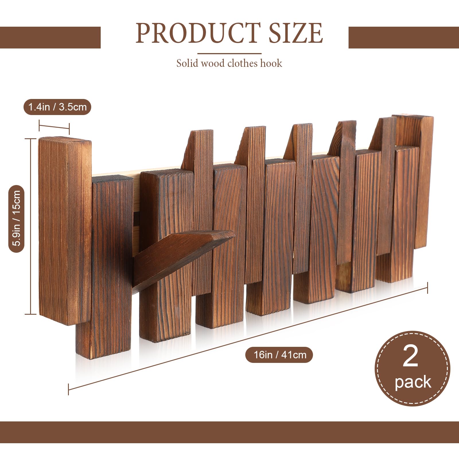 Suzile 2 Pack Piano Wooden Hook Gift for Friends Natural Wood Wall Mounted Piano Coat Rack with 6 Flip Down Hook, Entryway Wall Art Hook, Made of Pine Wood for Home Hotel 16 Inches Wide