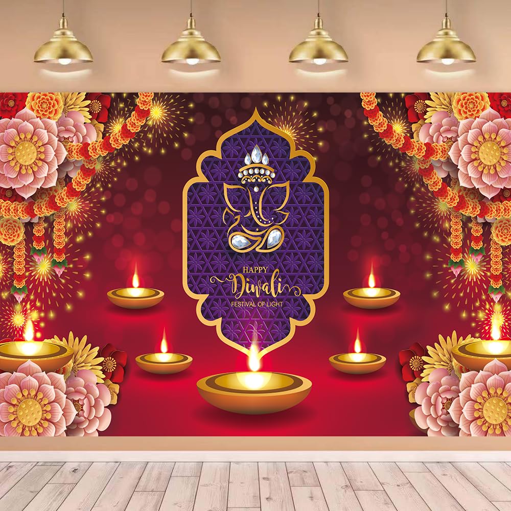 KYMY Happy Diwali Backdrop, Happy Diwali Festival Banner with 70.8X43.3inch, India Festival of Lights Backdrop, Diwali Party Supplier for Diwali Photography Background Party Decoration