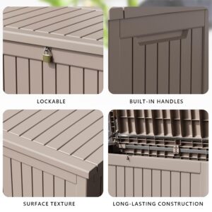 KFY deck box,XXL 230 gallon Resin Large outdoor storage box waterproof and sunproof Loackable Suitable for patio furniture and outdoor garden tool storage (lightbrown)