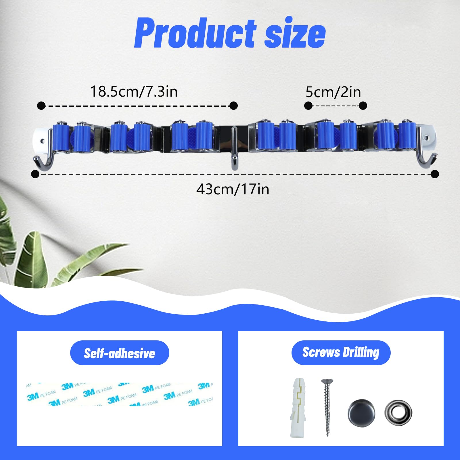 Broom Holder Mop Hanger Wall Mount, Broom Organizer Storage Tool Racks, Mop and Broom Holder, Wall Mounted Organizer with 6 Slots & 3 Hooks, Wall Mounted Garden Tool Rack Organizer for Home Garage