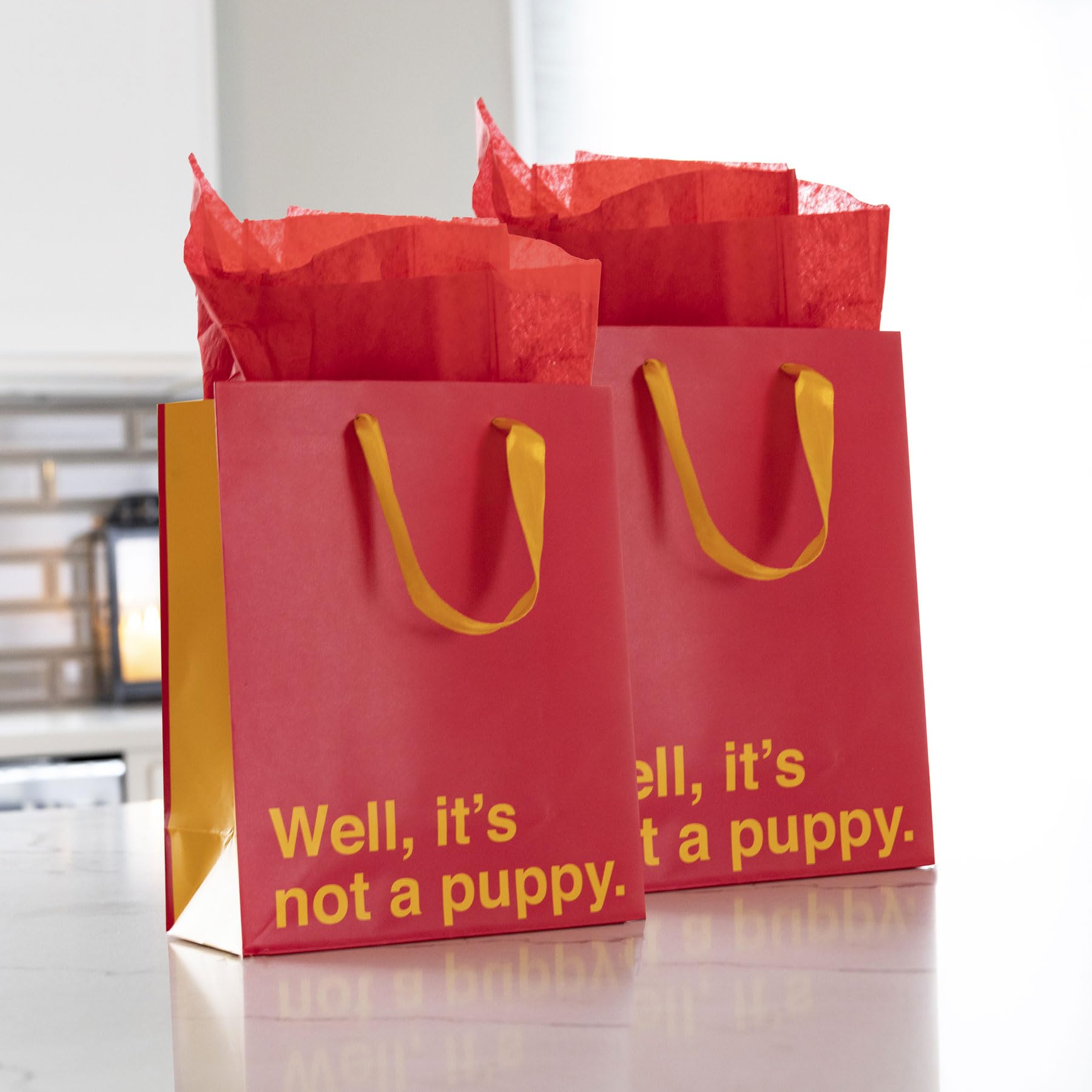 Prank-O Novelty Gift Bags for Holiday Gifting, 2-Pack, Well, It's Not a Puppy, Add Humor to Birthdays, Clever and Funny Birthday Gift Wrap or Gift Bag For Any Occassion, Empty Bag