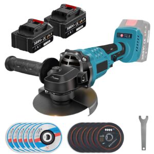 aqtzgos cordless angle grinder, 10000rpm brushless motor, 20v cordless angle grinder cutting tool with 2 4.0a batteries and quick charger, 4-1/2" grinding wheel, cutting wheel and adjustable auxiliary