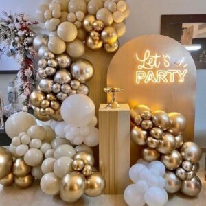 Nude White Gold Balloons, 60PCS Metallic Champagne Gold Cream White Clear Balloons White Sand Blush Beige Transparent Party Balloons for Birthday Boho Wedding Anniversary Engagement Hen Decorations