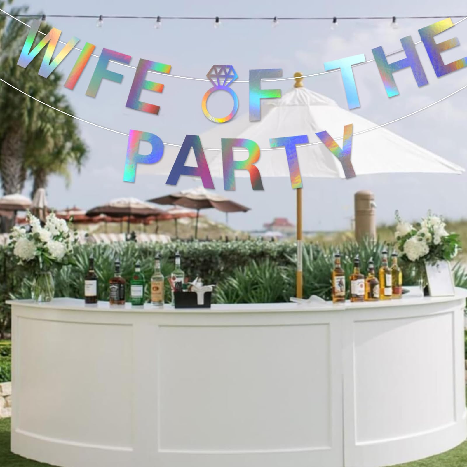 Sursurprise Wife of the Party Bachelorette Decorations, Wife of the Party Banner Sign Iridescent Holographic for Bridal Shower Engagement Wedding Party Supplies