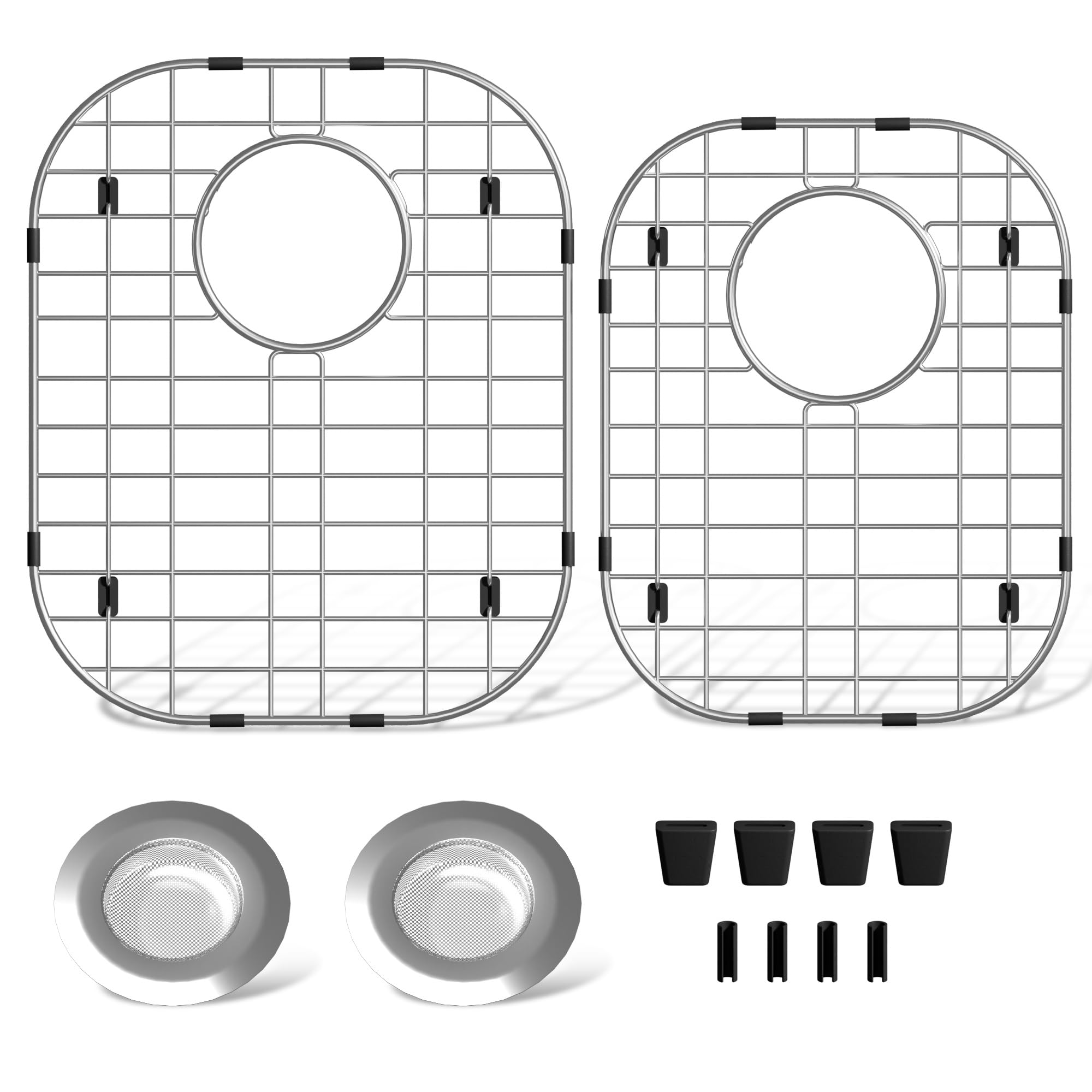 jkxoo 2Pack Sink Protectors for Kitchen Sink 13''x16''&11.2''x14.5'', Sink Rack for Bottom of Sink, Stainless Steel Sink Grid, Rust Resistant Metal Sink Protector with 2Pack Sink Strainer