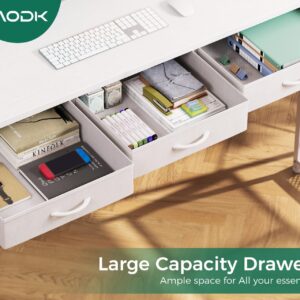 AODK 53 Inch L Shaped Computer Desk with Drawers, Corner Desk with Power Outlets & Reversible Storage Shelves, Movable CPU Stand for Home Office Gaming, White