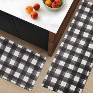 FRESHMINT Modern Farmhouse Plaid 2 Piece Set Kitchen Mats for Floor Anti Fatigue Waterproof & Non-Skid Kitchen Rugs Cushioned Kitchen Mat for Standing Washable Comfort Desk Kitchen Runners