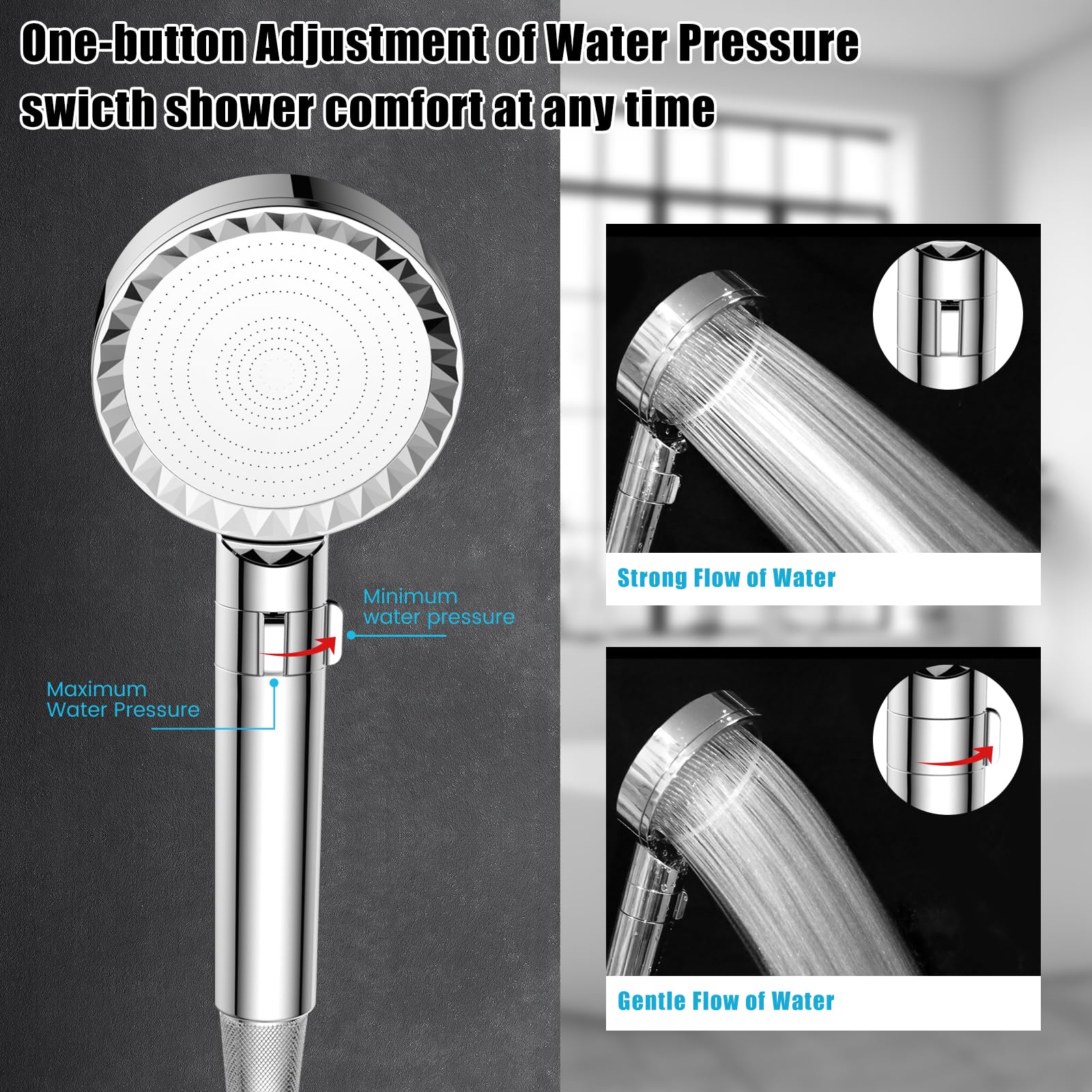 Unibath High Pressure 8-mode Handheld Shower Head with Stainless Hose and Adjustable Mount Excellent Replacement for Bath Showerhead