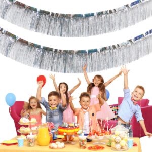 6 Packs 10 Feet Foil Fringe Garland Metallic Foil Tinsel Fringe Garland Wall Hanging Fringe Banner for Parade Floats, Wedding, Christmas，Birthday Party Halloween Decor (Silver)