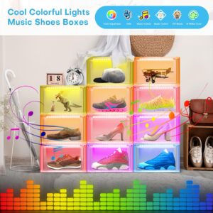 Oltraman Shoe Storage Organizer for Closet, Foldable Shoe Boxes Rack 2 pack, Clear Plastic Stackable Containers Bins Holder, Magnetic Sneaker Shelf for Sneakerheads with LED Lights Clear