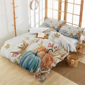 autumn thanksgiving 3 pieces california king bedding duvet covers set farm pumpkins wheat fall harvest soft quilt cover and pillow shams,comforter cover sets for bedroom decor vintage cotton