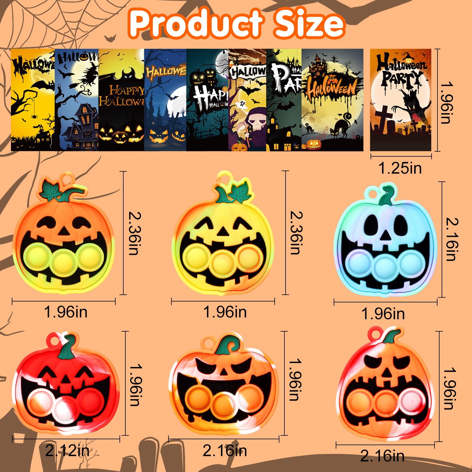 Halloween Party Favors for Kids,24 PCS Halloween Pumpkin Pop Fidget its Toys Keychain,Halloween Toys Treats for Kids,Halloween Goodie Bag Stuffers,Halloween Classroom Prizes