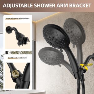 Shower Head with Handheld - RAINVISTA 6 Functions High Pressure Detachable Shower Head Set for Bathroom, Stainless Steel Hose and Adjustable Shower Arm Bracket, Matte Black