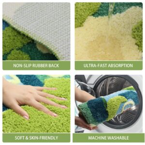 Qleewei Blue Bath Mat 3D Bathroom Moss Rug Non-Slip Soft Absorbent Area Rug for Bedroom Laundry Room Kitchen 35.4'' x 23.6'' (Dark Green)