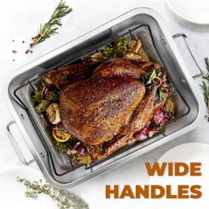 Turkey Roasting Pan with Nonstick Rack: Large 16 x 12 Inch Stainless Steel Turkey Roast Pan Set Rectangular Roaster – Perfect for Thanksgiving