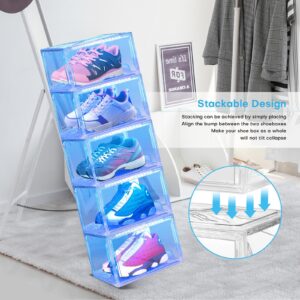 Oltraman Shoe Storage Organizer for Closet, Foldable Shoe Boxes Rack 2 pack, Clear Plastic Stackable Containers Bins Holder, Magnetic Sneaker Shelf for Sneakerheads with LED Lights Clear