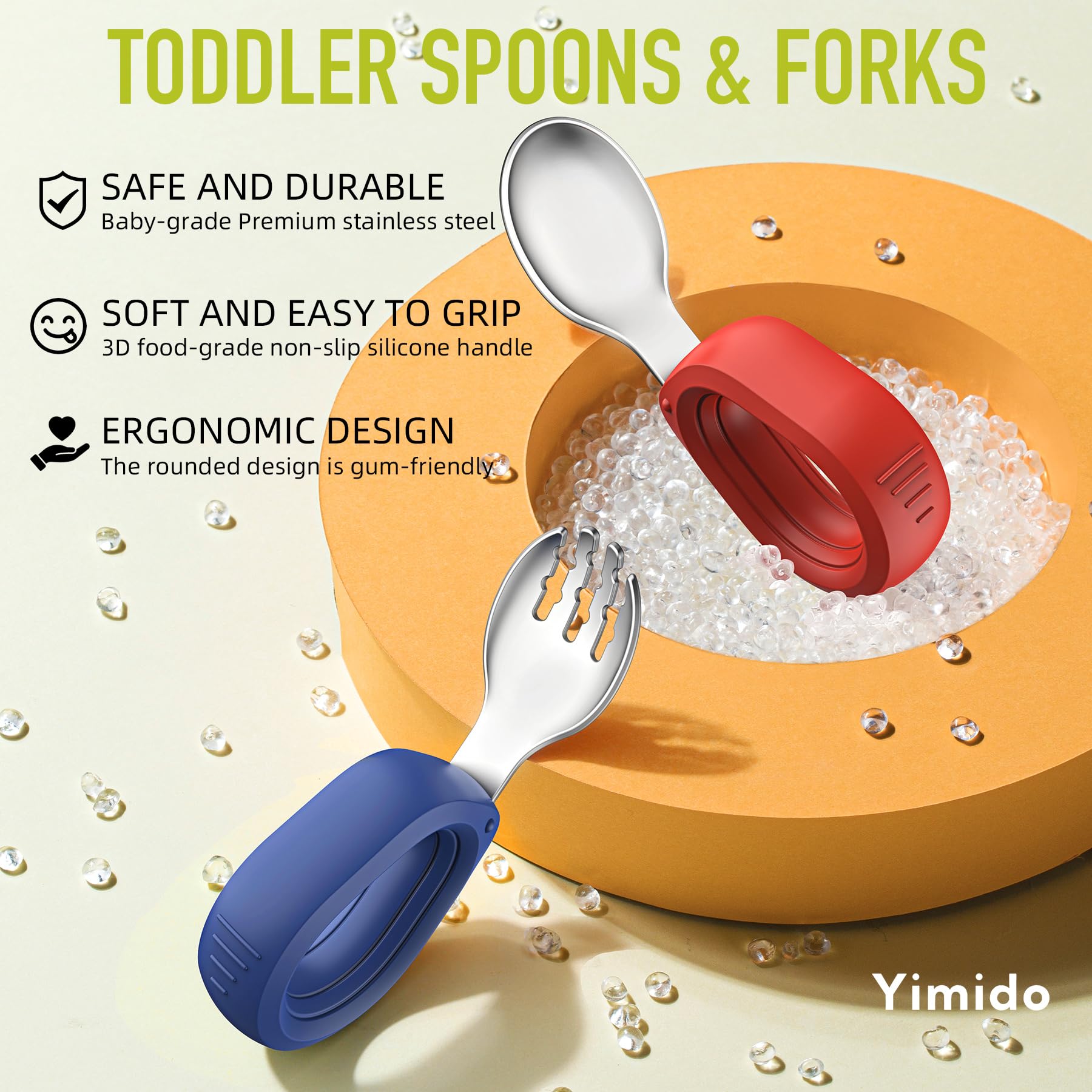 Yimido Toddler Utensils Baby Utensils Toddler Forks and Spoons Baby Forks and Spoons Set Kids Stainless Steel Silverware Set Children Safe Forks and Spoons self feedig-Dishwasher Safe(Red+Blue)