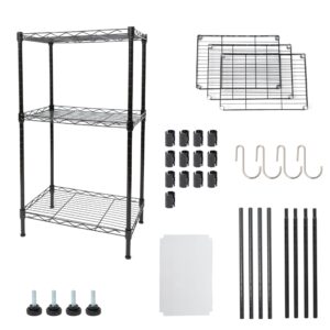 yl trav 3 tier kitchen shelves,wire shelving, shelving units and storage rack, fixed layer spacing storage metal large capacity 17.3" l x 11.4" w x 31" h for pantry closet kitchen laundry black