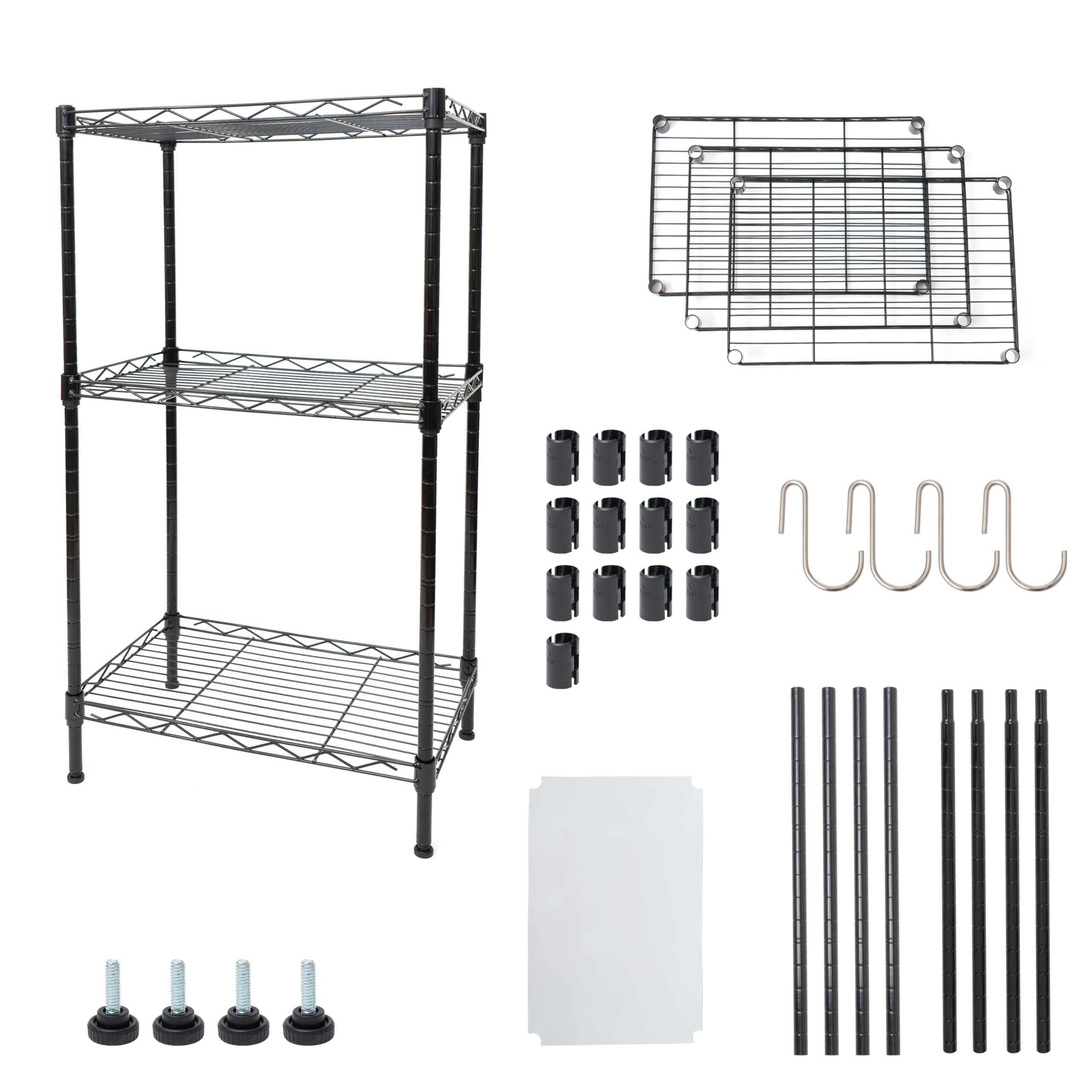 YL traV 3 Tier Kitchen shelves,Wire Shelving, Shelving Units and Storage Rack, Fixed Layer Spacing Storage Metal Large Capacity 17.3" L x 11.4" W x 31" H for Pantry Closet Kitchen Laundry Black