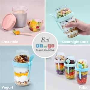 Felli On the Go Yogurt Parfait Snack Cups with Lid, Reusable Acrylic Travel Jars for Chia Pudding, Portion Control Breakfast & Lunch Containers, Small Fridge Food Storage (2, Green)