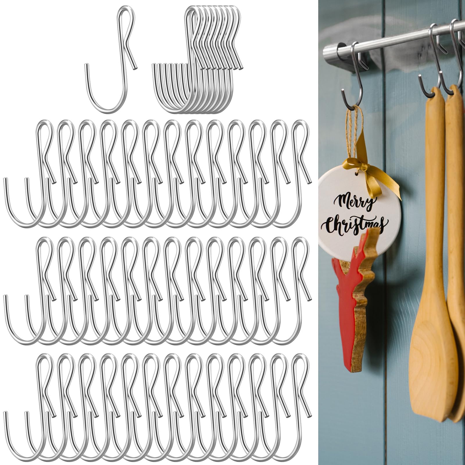 Yaocom 120 Pcs 1.7 Stainless Steel S Hooks for Hanging Christmas Ornament S Hooks Silver Small S Shaped Hooks Metal Wire Display Hooks for Hanging Xmas Stockings Jewelry Kitchen Utensils