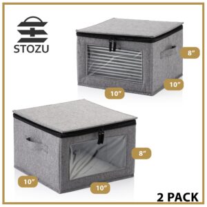 2 PACK Square China Storage Containers for Dishes, 10"x10"x8" Plate Storage, Dish Storage Containers with Lid and Handles, Heavy Duty Dinnerware Storage, Hard Shell and Stackable, 24 Felt Dividers