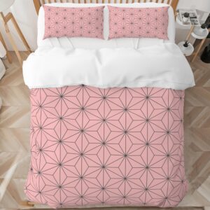 inflag anime bedding set, 3-piece anime duvet cover full size ultra soft breathable 3d printed microfiber comforter cover, cartoon quilt cover, teen comforter cover with 2 pillowcases (full,pink)