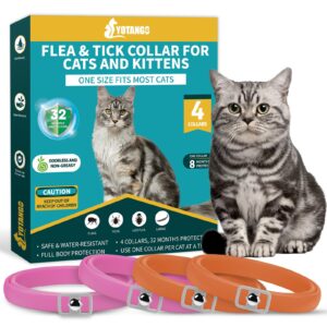 4 pack flea collar for cats, cat flea and tick collar 8 months cat flea collar treatment prevention, adjustable waterproof cat flea collar kitten natural tick and flea collar for cat (pink&orange)