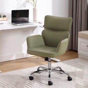 BERYTH Home Office Chair with Wheels, Adjustable Height Swivel Mid-Back Armchair Task Chair, Modern PU Leather Ergonomic Tilt Computer Desk Vanity Chair for Office, Study Room(PU Green)