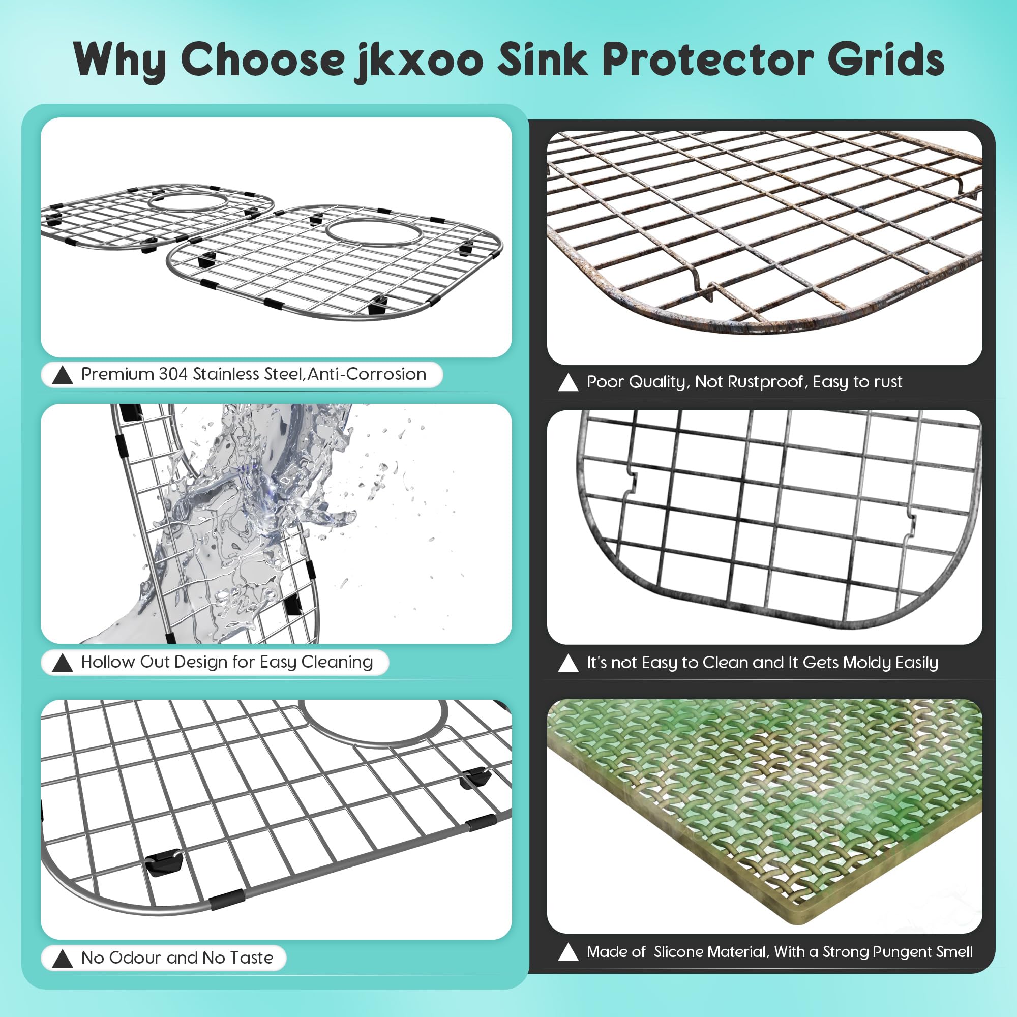 jkxoo 2Pack Sink Protectors for Kitchen Sink 13''x16''&11.2''x14.5'', Sink Rack for Bottom of Sink, Stainless Steel Sink Grid, Rust Resistant Metal Sink Protector with 2Pack Sink Strainer