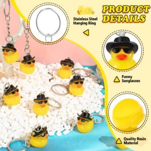 Siifert 36 Pcs Duck Keychain Bulk Cowboy Cowgirl Duck Party Favors Resin Tiny Duck Keychain with Cowboy Hat Sunglasses Charms Pendant for Kids Gift Halloween Birthday Baby Shower (Yellow,Black)