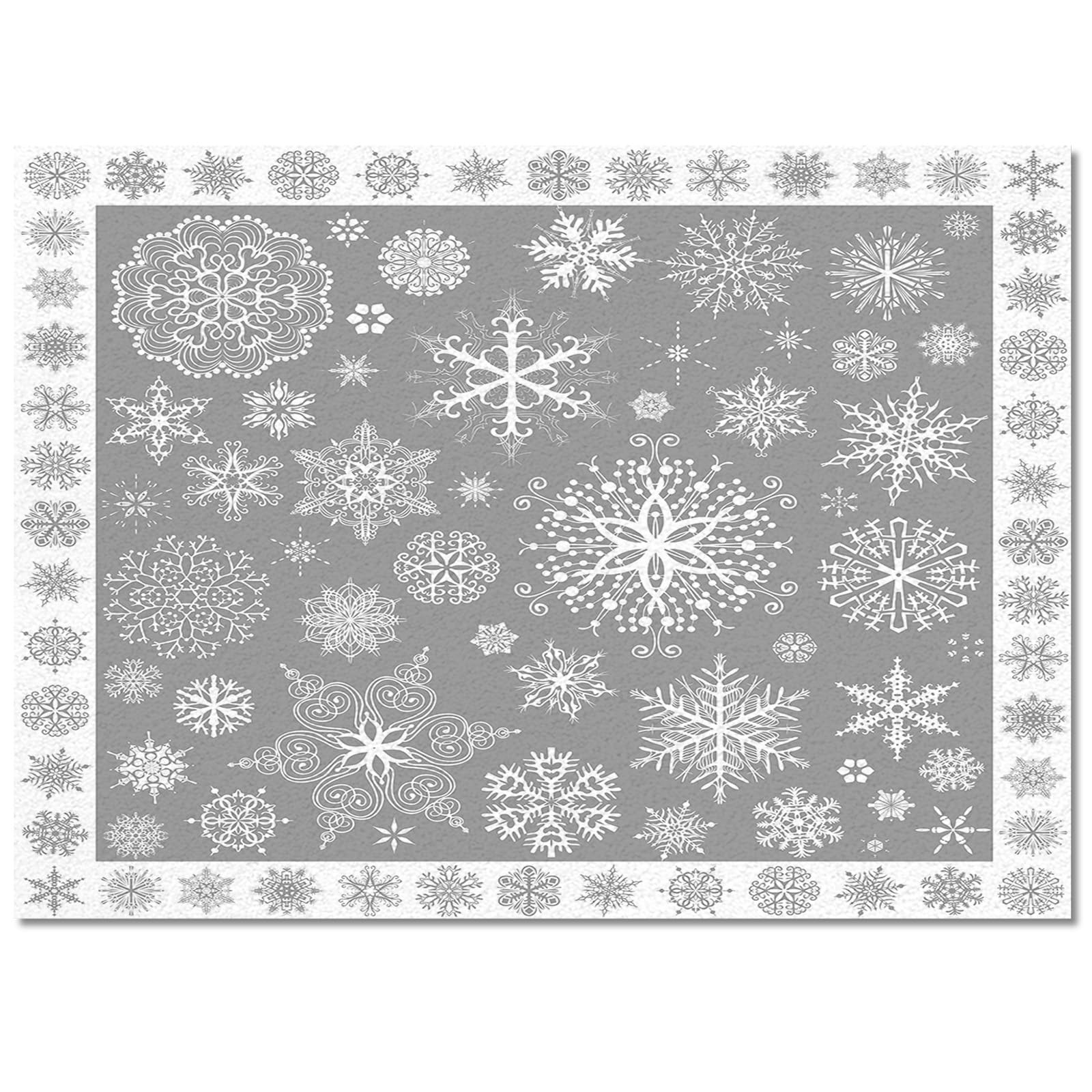 Grey Snowflake Christmas Area Rug for Living Room, Rectangular Indoor Carpet - 2' x 3', Xmas Winter Snowflake Gray Non-Skid Bathroom Mat Kitchen Runner Rugs for Bedroom