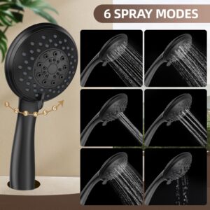 Shower Head with Handheld - RAINVISTA 6 Functions High Pressure Detachable Shower Head Set for Bathroom, Stainless Steel Hose and Adjustable Shower Arm Bracket, Matte Black