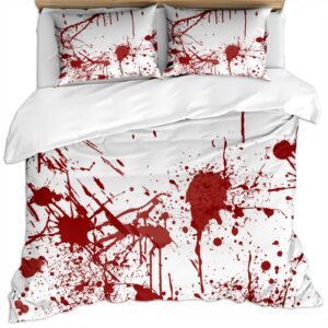 horror blood print bedding set 3 pcs, bloody halloween decor duvet cover set, microfiber soft textured comfortable bedding duvet cover sets with zipper closure for all seasons (twin 68" x 88")