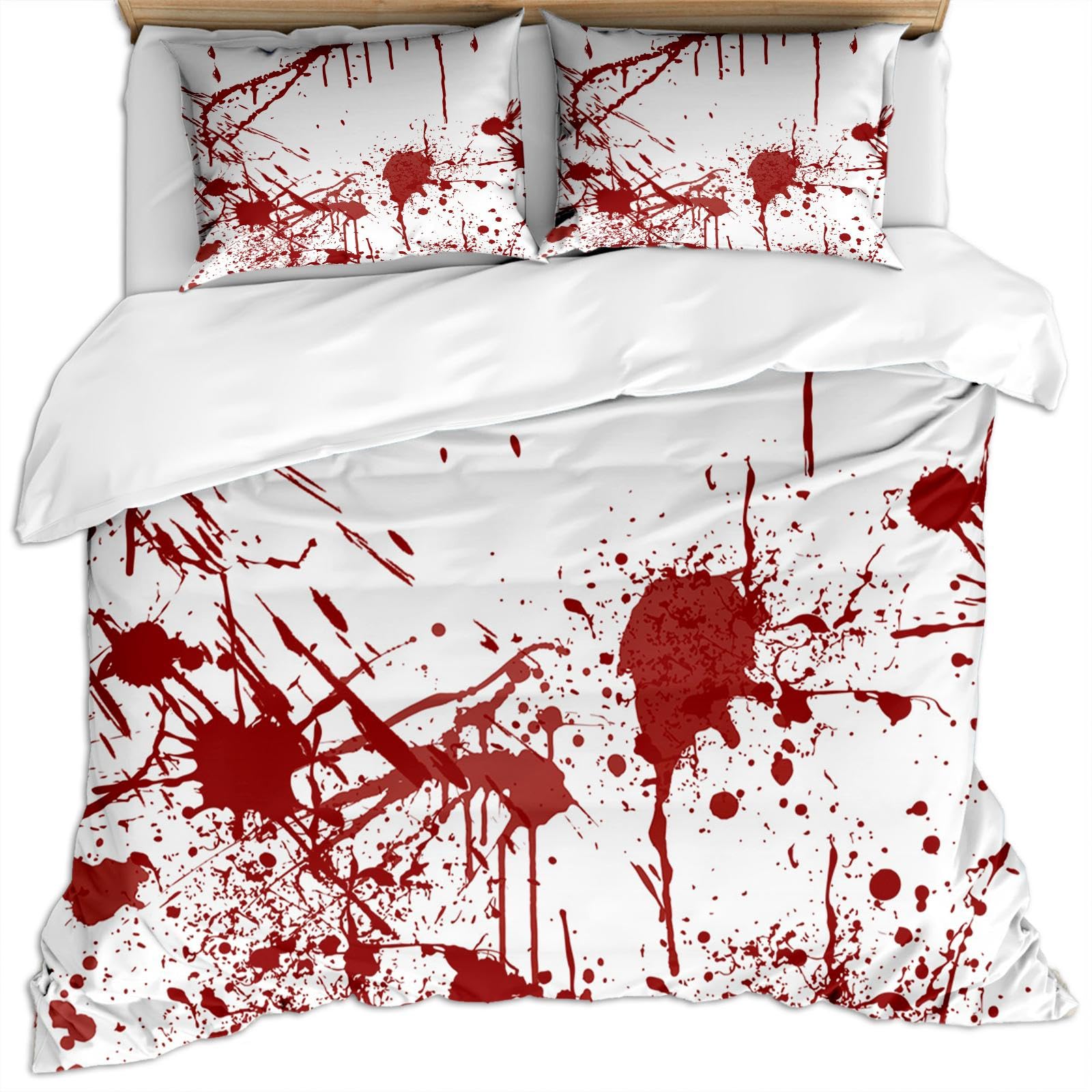 Horror Blood Print Bedding Set 3 Pcs, Bloody Halloween Decor Duvet Cover Set, Microfiber Soft Textured Comfortable Bedding Duvet Cover Sets with Zipper Closure for All Seasons (Twin 68" X 88")