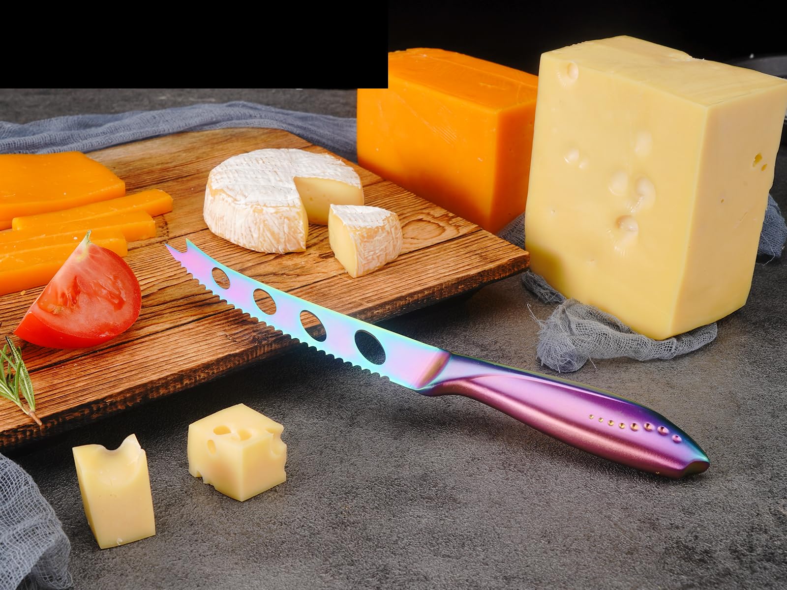 WELLSTAR Cheese Knife, Serrated Tomato Knife 5 Inch Sharp High Carbon Stainless Steel Blade for Cutting All Cheese Types - Rainbow