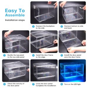 Oltraman Shoe Storage Organizer for Closet, Foldable Shoe Boxes Rack 2 pack, Clear Plastic Stackable Containers Bins Holder, Magnetic Sneaker Shelf for Sneakerheads with LED Lights Clear