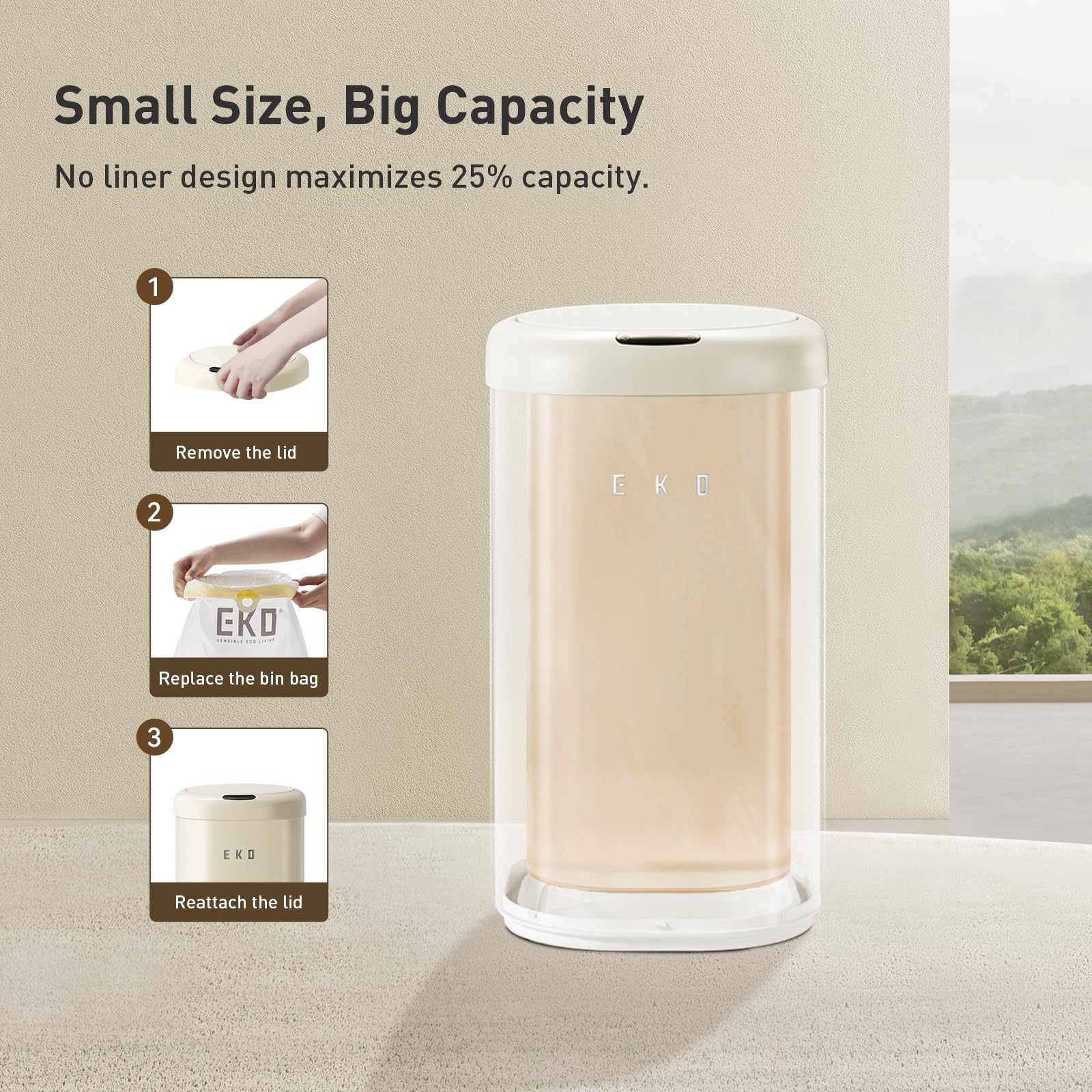 EKO Vintage Automatic Trash Can,12L / 3.2 Gal Small Motion Sensor Bathroom Trash Can with Lid, Soft Square Wastebasket Touchless Garbage Can, Vanilla Stainless