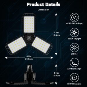 Inscrok LED Garage Lights 60W-4 Packs LED Garage Lighting 6000LM E26/27 - Deformable LED Shop Light - Garage Ceiling Light, LED Light Bulbs, LED Work Lights, High Bay Light for Basement, Workshop