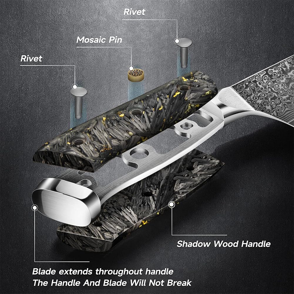 Kuwata Chef Knife, 8 Inch Damascus Professional Black Gold Series Chefs Knife, VG10 Damascus Steel Vegetable Cooking Knife, Kitchen Knife G10 Ergonomic Black Gold Handle with Gift Box