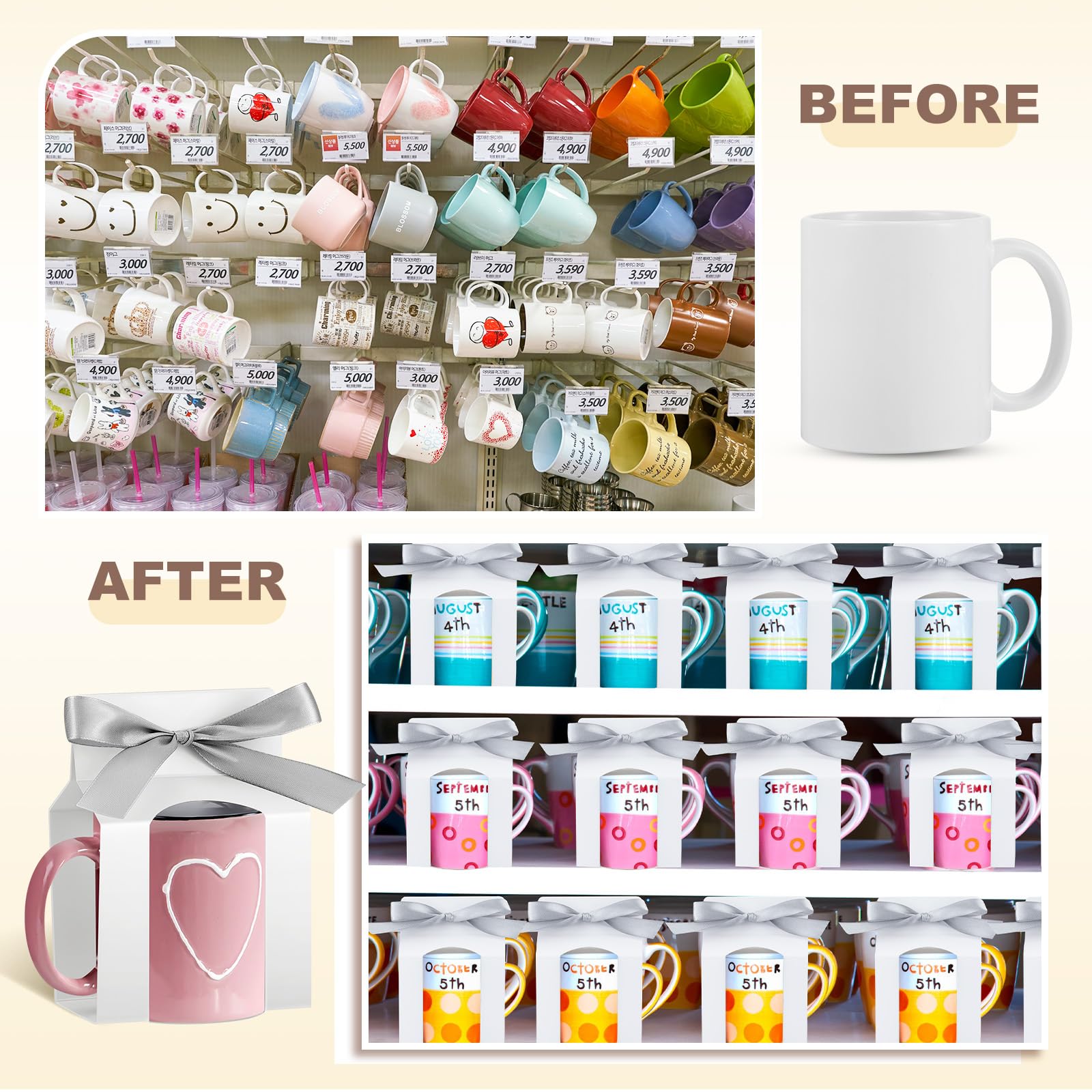 Kosiz 36 Pcs Mug Boxes Sublimation Mugs Gift Bags Mug Box Gift Box with Window Mug Boxes for Shipping Selling Gift Packaging Box for Mugs Gift Wrapping (White, Silver,for 11oz Mug)