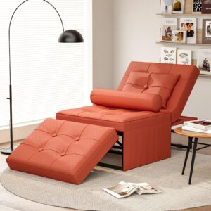 yotefe sofa bed, 4 in 1 convertible chair multi-function folding ottoman guest bed with adjustable backrest for living room, apartment, office 71.9''w (fabric, orange)