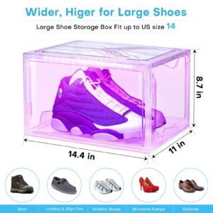 Oltraman Shoe Storage Organizer for Closet, Foldable Shoe Boxes Rack 2 pack, Clear Plastic Stackable Containers Bins Holder, Magnetic Sneaker Shelf for Sneakerheads with LED Lights Clear