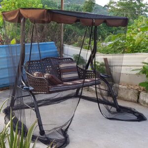 Outdoor Swing Chair Mosquitos Net, Garden Patio Swing Rocking Chair Mosquitos Net, Mesh Screen with Zipper Opening and Roof Waterproof Tent for Two Person Swing Chair Hammock(Black)