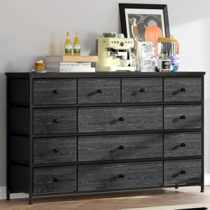 EnHomee Black Dresser, Dresser for Bedroom with 13 Storage Drawers, Dressers & Chests of Drawers for 55" TV, Black Dresser for Bedroom, Long Dresser for Closet, Entryway