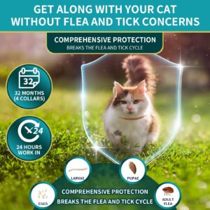 4 Pack Flea Collar for Cats, Cat Flea and Tick Collar 8 Months Cat Flea Collar Treatment Prevention, Adjustable Waterproof Cat Flea Collar Kitten Natural Tick and Flea Collar for Cat (Oragne&Green)