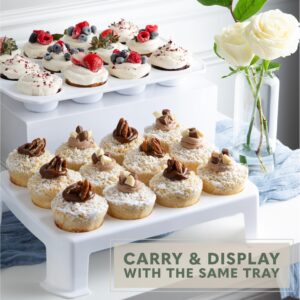 Cupcake Carrier 24 Count - Sturdy Cupcake Holder with Lid & 2 Handles, Stylish Two-Tier Cupcake Carrier/Stand, Spacious 3.5” Top & Bottom Tray